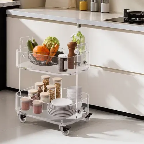 VEVOR Rollwagen Servierwagen 2-stufiger mobiler Beistellwagen, moderner rollender Acrylwagen mit Stauraum, transparenter Nachtwagen als Beistelltisch, für Wohnzimmer Schlafzimmer Bar Büro – Bild 7