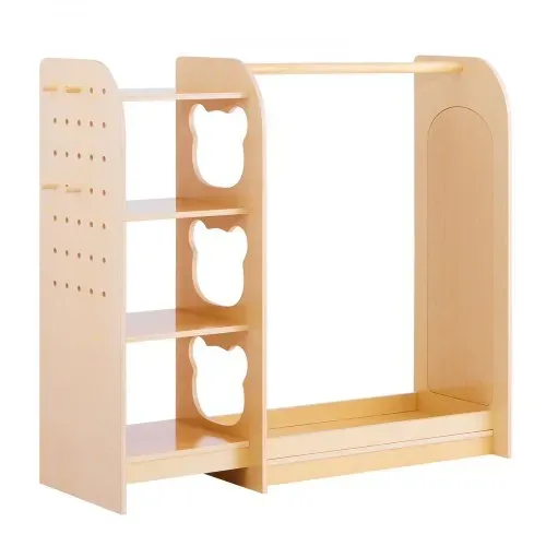 VEVOR Kinderkleiderschrank 120x40x106cm, Kindergarderobe mit Spiegel Kleiderstange Ablagen, Multiplexholz Verkleidungsschrank für Mädchen, Kinderschrank für Kostüme Dress-Up Schlafzimmer, Naturholz – Bild 8