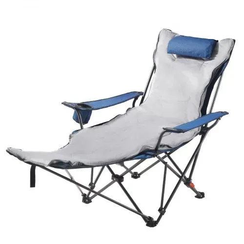 VEVOR Campingstuhl faltbar, Liegestuhl mit 4 verstellbaren Positionen, Relaxsessel Liege mit Getränkehalter, Strandstuhl mit Kopfstütze & Fußstütze, trägt 100 kg, für Outdoor Camping, blau – Bild 8