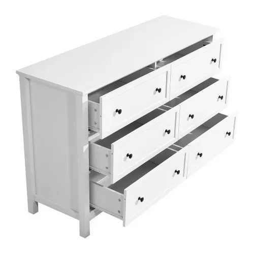 VEVOR Kommode mit 6 Schubladen, Holzkommode mit Schiebe- und Kippschutz, minimalistischer Retro-Schubladenschrank TV-Ständer, Organizer für Wohnzimmer Schlafzimmer Eingangsbereich (weiß) – Bild 10