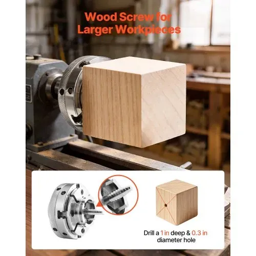 VEVOR 4 Zoll Drechselfutter 4 Backen Zentrierfutter mit 1 Zoll x 8 TPI Gewinde & Adapter, Vernickelte Oberfläche Spannbacken Hochfester Stahl, Spreizen und Klemmen für die Holzbearbeitung – Bild 4