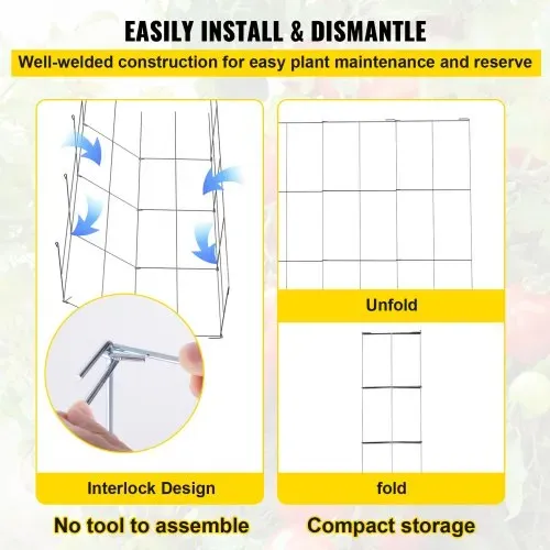 VEVOR Tomatenkäfige, 30 x 30 x 117 cm, 5er-Set quadratische Pflanzenstützkäfige, robuste, silberne Tomatentürme aus PVC-beschichtetem Stahl zum Klettern von Gemüse, Pflanzen, Blumen und Früchten – Bild 5