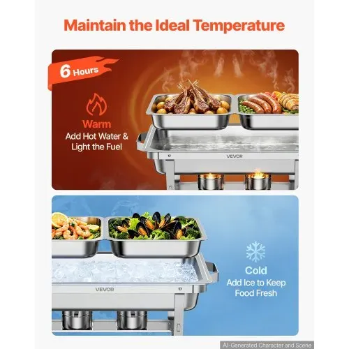 VEVOR Chafing Dish 3er-Set je 8,52 L Edelstahl Warmhaltebehälter für Buffets, Hochzeiten & Partys, Warme und Kalte Speisen Servieren, Brennstoffbehälter, 6 Behälter in Halber Größe, Faltbarer Ständer VEVOR Chafing Dish 3er-Set je 8,52 L Edelstahl Warmhaltebehälter für Buffets, Hochzeiten & Partys, Warme und Kalte Speisen Servieren, Brennstoffbehälter, 6 Behälter in Halber Größe, Faltbarer Ständer