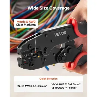 VEVOR Crimpzange Ratschenfunktion 0,5-6 mm², Kabelschuhzange mit Klaren Metrischen & AWG-Markierungen, Schnellverschluss, Presszange Einstellbarer Anpressdruck für Mehrere Anschlüsse VEVOR Crimpzange Ratschenfunktion 0,5-6 mm², Kabelschuhzange mit Klaren Metrischen & AWG-Markierungen, Schnellverschluss, Presszange Einstellbarer Anpressdruck für Mehrere Anschlüsse