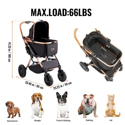 VEVOR Hundebuggy 59x85x105cm Hundewagen 30kg Tragfähigkeit Faltbarer Hundetrolley Aluminium-Rahmen 800D Oxford-Gewebe Nylon-Netzfenster 4 PU-Räder Hundebox Tierbuggy Katzenbuggy Haustier Transport – Bild 5
