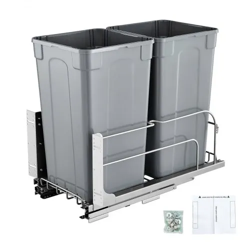 VEVOR ausziehbarer Mülleimer (27 Qt x 2), doppelter Unterbau-Küchenabfallbehälter, Mülleimer mit Türsatz & Soft-Close-Schieberegler, für Küchenschrank Spüle unter der Theke (grau) VEVOR ausziehbarer Mülleimer (27 Qt x 2), doppelter Unterbau-Küchenabfallbehälter, Mülleimer mit Türsatz & Soft-Close-Schieberegler, für Küchenschrank Spüle unter der Theke (grau)