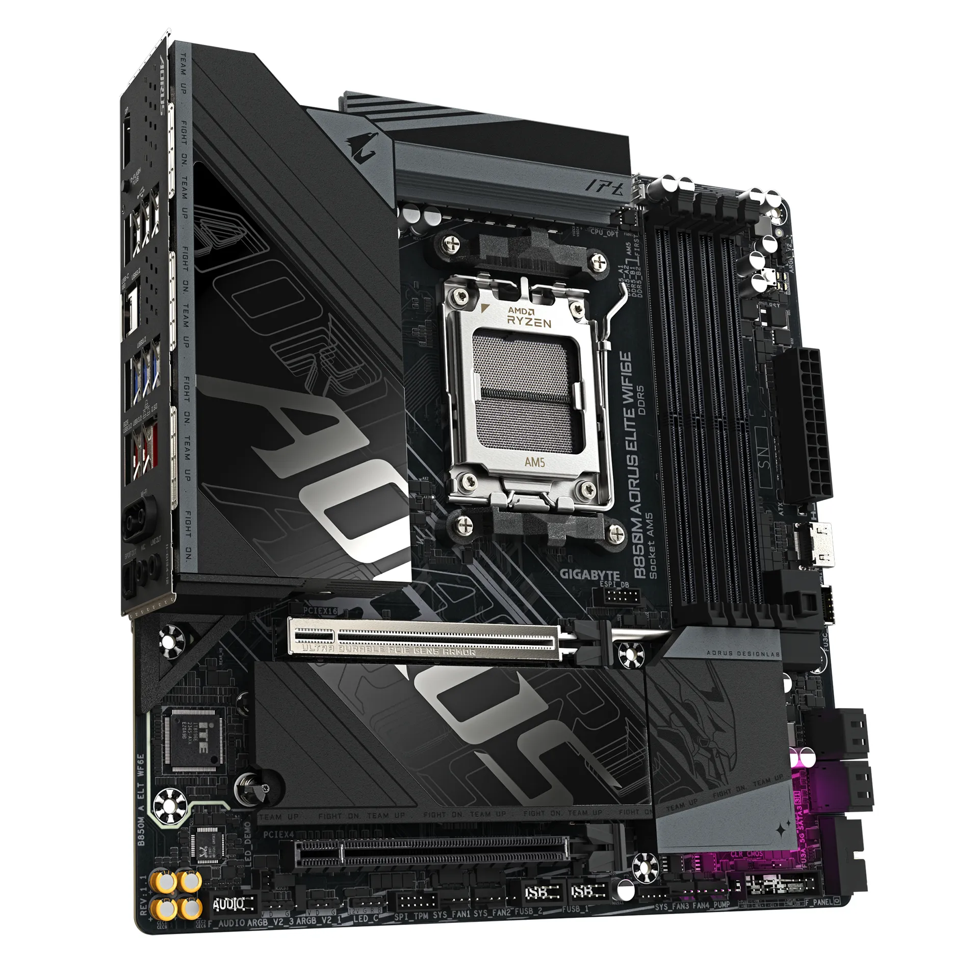 GIGABYTE B850M AORUS ELITE WIFI6E Mainboard – AMD Ryzen 9000 Serie Prozessoren, digitales 12+2+2 Phasen VRM, bis zu 8200 MHz DDR5 (O.C.), 1x PCIe 5.0 + 1x PCIe 4.0 M.2, Wi-Fi 6E, 2.5 GbE LAN, USB 3.2 Gen 2 – Bild 4
