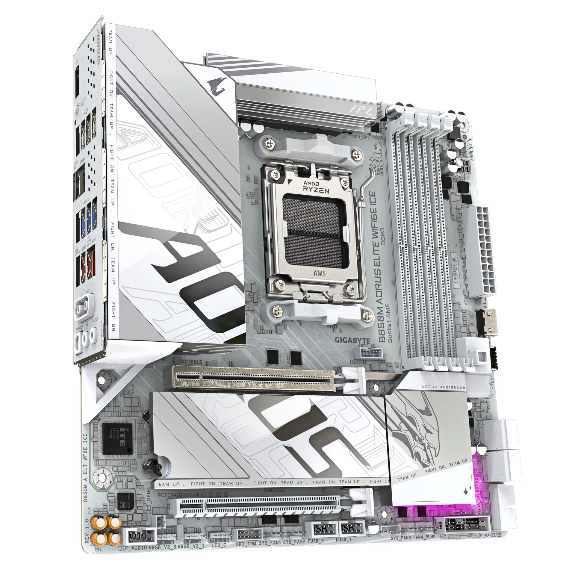 GIGABYTE B850M AORUS ELITE WIFI6E ICE Motherboard - AMD Ryzen 9000 Series CPUs, 12+2+1 Phasen Digital VRM, bis zu 8200MHz DDR5 (OC), 1xPCIe 5.0 + 1xPCIe 4.0 M.2, 2.5 LAN, WIFI 7, USB 3.2 Gen 2 – Bild 3
