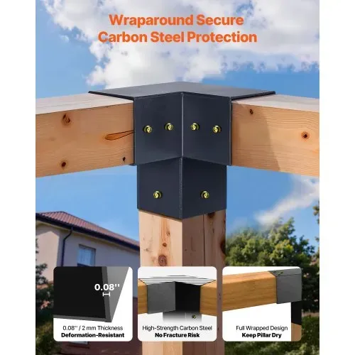 VEVOR Pfostenverbinder, Pfostennecke für Posten mit Innengröße von 92x92 mm, 3-Wege-/4-Wege-Pavillonhalterung mit Pfostensockeln & Firsthalterungen für Pergolen & Pavillons, 14-teilig – Bild 4