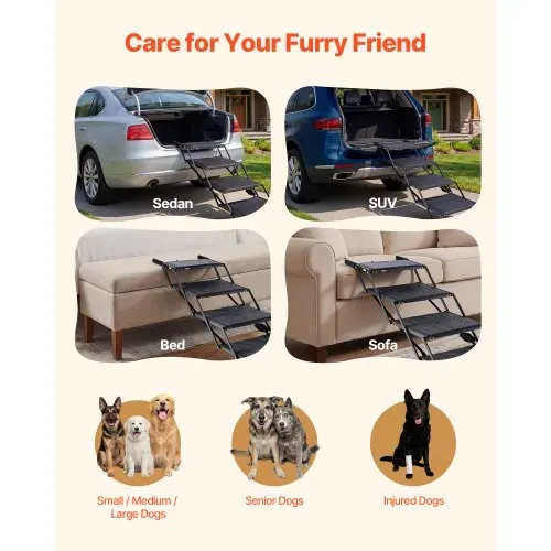 VEVOR Hundetreppe Auto Klappbar 4-Stufig, Extra Breite Hunderampe für Große Hunde mit Rutschfester Oberfläche, Tragbare Einstiegshilfe für Auto, SUV, LKW, Hochbett, Sofa, Tragkraft bis 113 kg – Bild 5