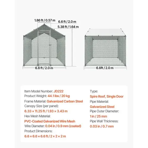 VEVOR Hühnerstall, 2x2x2 m begehbarer Hühnerauslauf mit Abdeckung, Hühnerauslauf mit Turmdach & Sicherheitsschloss, Enten- & Kaninchenkäfig, Geflügelgehege für Hinterhof, Bauernhof, Hof – Bild 6