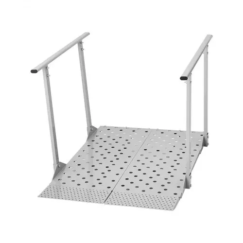 VEVOR Rollstuhlrampe mit Handläufen, 1140x850x705mm Schwellenrampe mit Max. 199,6kg Tragkraft, Rutschfeste Auffahrschiene aus Eisen, Tragbare Auffahrrampe für Scooter Türschwelle Bordsteine Treppen – Bild 8