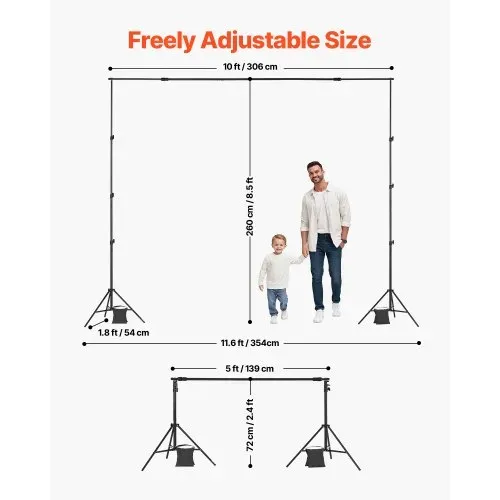 VEVOR Hintergrundständer verstellbares Fotohintergrundständer (Hintergrundtuch: 260 x 300 cm), tragbarer Hintergrundständer mit 2 Stativen, Bildschirmständer für Produktfotografie Studiofotografie – Bild 2