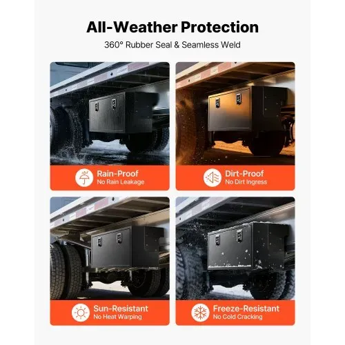 VEVOR Lkw Unterbaubox 1219 x 457 x 457 mm Unterflur Staukasten Kaltgewalzter Stahl Wasserdichter Werkzeugkasten mit T-Griff Schloss für Lkw Anhänger Transporter Werkzeugkiste Unterflurkasten Schwarz – Bild 2