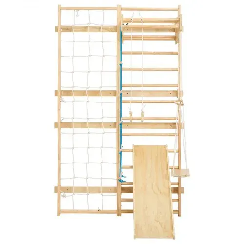 VEVOR schwedische Leiterwand 8 in 1 12-stufiges Kletterspielzeug aus Massivholz 100 kg belastbares Indoor-Klettergerüst mit Kletterbrett Turnringen Klimmzugstange Wandleiter Rutsche Schaukel – Bild 8