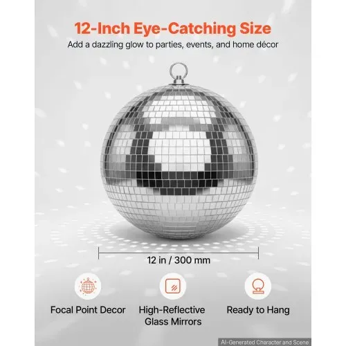 VEVOR Spiegelkugel Discokugel Mirrorball 300 mm Diskokugel mit Aufhängering, für Party- & Heimdekoration DJ Tanzclub, Equipment für Lichteffekte & Partybeleuchtung, 360°-Reflexion, Wiederverwendbar VEVOR Spiegelkugel Discokugel Mirrorball 300 mm Diskokugel mit Aufhängering, für Party- & Heimdekoration DJ Tanzclub, Equipment für Lichteffekte & Partybeleuchtung, 360°-Reflexion, Wiederverwendbar