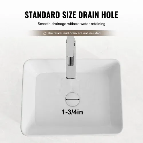 VEVOR Rechteckiges Aufsatzwaschbecken Waschbecken, 482 x 373 x 135 mm, Badezimmer-Aufsatzwaschbecken über der Theke, Keramikwaschbecken moderner Stil, für Toiletten, Hotels, Restaurants, helles Weiß – Bild 2