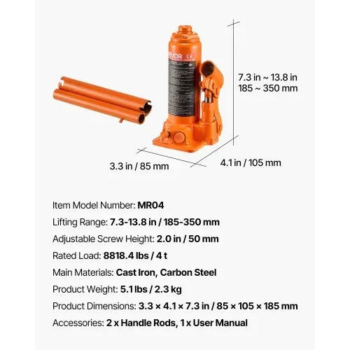 VEVOR hydraulischer Flaschenheber mit 4 t Kapazität, 185–350 mm Hubbereich, Flaschenwagenheber mit Schweißsystem für Auto Pickup SUV Autoreparatur, Stempelwagenheber Wagenheber Hochleistung – Bild 6