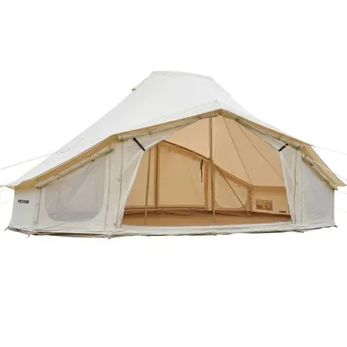 VEVOR Glockenzelt, 4 Jahreszeiten, 6x4x3,1 m, Jurtenzelt mit Ofenrohrdurchführung & Regenhülle, Poly-Baumwoll-Gewebe, bis zu 12 Personen, Ideal für Familien-Camping & Outdoor-Aktivitäten, Beige – Bild 10