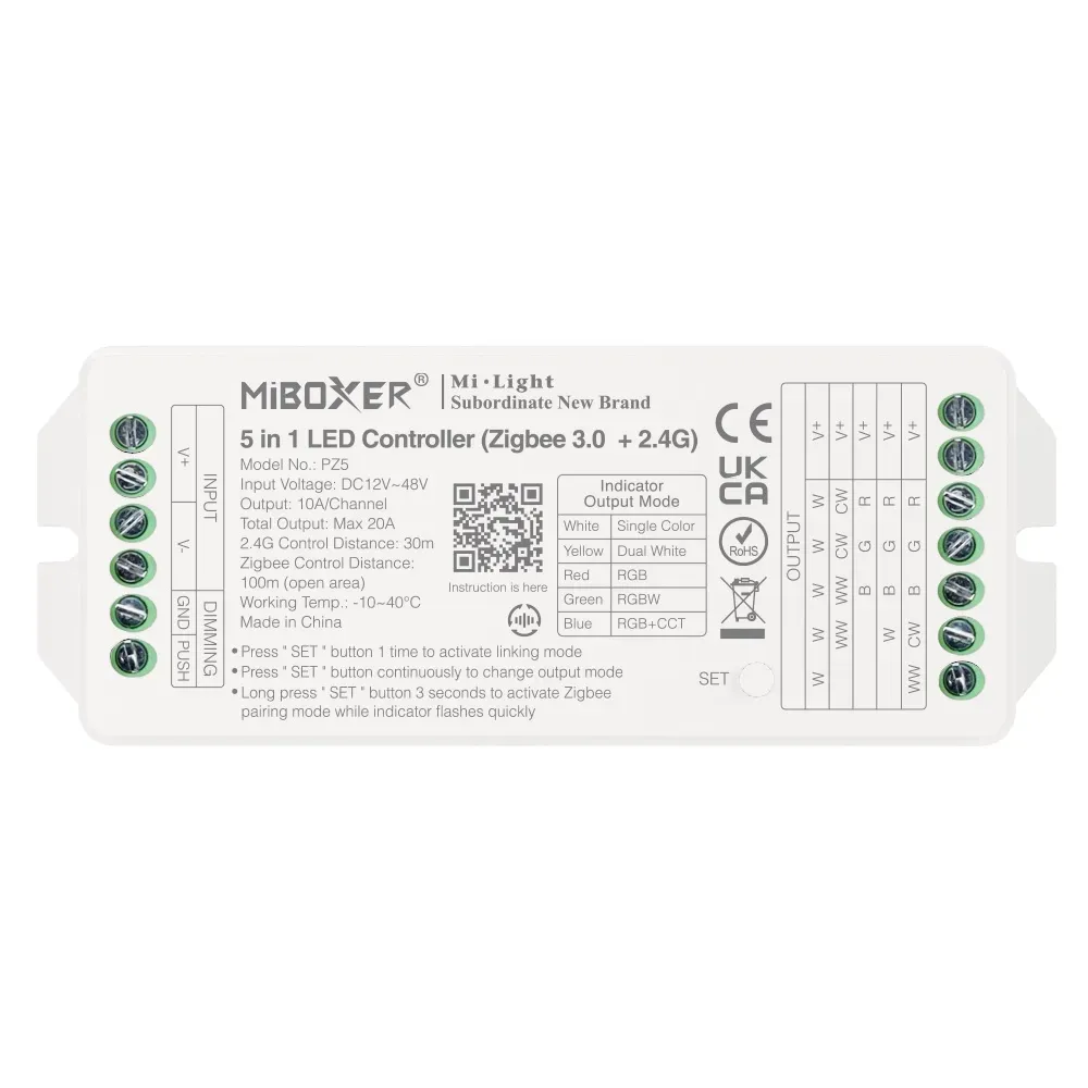 MiBoxer PZ5 LED Controller 2in1 DC12~48V Zigbee 3.0+ 2.4G HP 20A MiBoxer PZ5 LED Controller 2in1 DC12~48V Zigbee 3.0+ 2.4G HP 20A