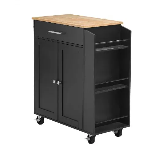 VEVOR Kücheninselwagen mit 1 Schublade & 2 Türen Schwarz Mobile Kücheninsel, Küchenwagen mit Gewürzhalter, Handtuchhalter, Tischplatte (640 x 380 x 15 mm) & Verstellbaren Regalböden fürs Esszimmer – Bild 10