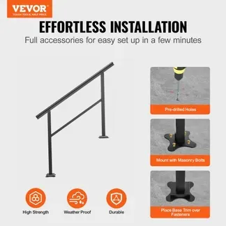 VEVOR Aluminium Treppengeländer 122 x 90 cm , Außen Eingangsgeländer 0-45 Grad, Hauseingangshandlauf aus Aluminium, Rostfrei verschleißfest und Steinhart für Privathaushalte, Bürobereiche Schwarz VEVOR Aluminium Treppengeländer 122 x 90 cm , Außen Eingangsgeländer 0-45 Grad, Hauseingangshandlauf aus Aluminium, Rostfrei verschleißfest und Steinhart für Privathaushalte, Bürobereiche Schwarz