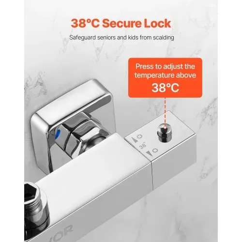 VEVOR Duscharmatur mit Thermostat Duschthermostat mit 38 °C Sicherheitsschloss, Duschhahnventil Badewannenarmatur (2 Löcher), Temperaturregelventile für Badezimmer Wohnmobil Hotel Chrom-Silber – Bild 2