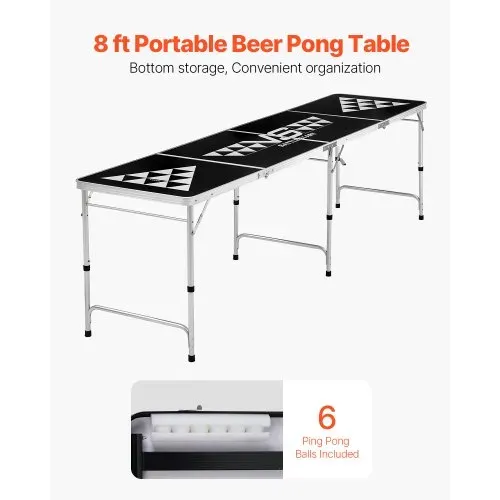 VEVOR Klappbarer Bierpong-Tisch 2,4 x 0,6 x 0,7 m mit 6 Tischtennisbällen, Faltbarer Beer-Pong-Tisch Tragbar mit Tragegriffen, Ideal für Büro, Grillpartys, Reisen und Camping, Höhenverstellbar VEVOR Klappbarer Bierpong-Tisch 2,4 x 0,6 x 0,7 m mit 6 Tischtennisbällen, Faltbarer Beer-Pong-Tisch Tragbar mit Tragegriffen, Ideal für Büro, Grillpartys, Reisen und Camping, Höhenverstellbar