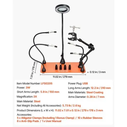 VEVOR Löthilfe Dritte Hand, Magnetische Lötstation, mit 3-facher LED-Vergrößerungslampe, 4 Leiterplattenhaltern & 360-Grad-Heißluftpistolenhalter, Basisstation für Reparaturen, Basteln & Hobby – Bild 6