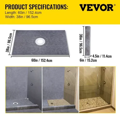 VEVOR Duschschwellen-Set, 38 x 60 Zoll wasserdichte Duschschwellenauflage mit 4 Zoll PVC-Mittelflansch, 4 Zoll Edelstahlgitter, 2 zuschneidbare Duschschwellen und Kelle, Duschwannen-Gefällestäbe passend für Badewanne – Bild 6