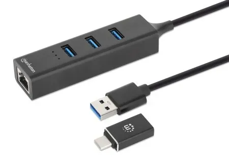 Manhattan 180894 Schnittstellen-Hub USB 3.2 Gen 1 (3.1 Gen 1) Type-A + Type-C 5000 Mbit/s Schwarz Manhattan 180894 Schnittstellen-Hub USB 3.2 Gen 1 (3.1 Gen 1) Type-A + Type-C 5000 Mbit/s Schwarz