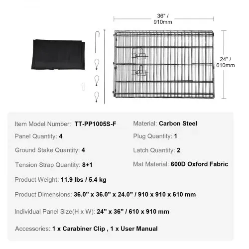 VEVOR Hundelaufstall, 4 Stk. 610 x 910 mm große Paneele, faltbarer Laufstall aus Metall, Hundezaun mit Tür und Bodenpolster aus 600D Oxford-Gewebe, Ideal für Hunde, Katzen und andere Kleintiere – Bild 6