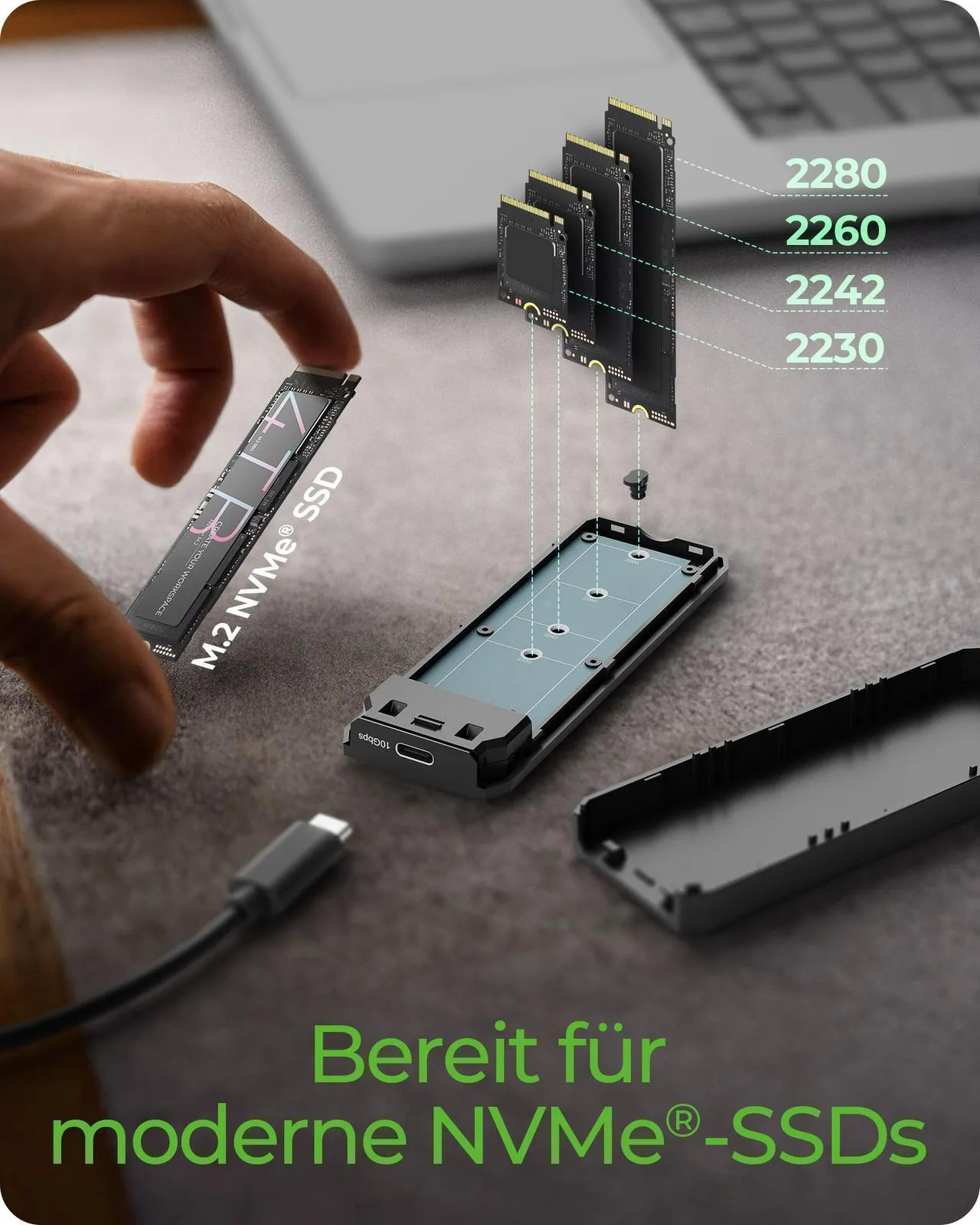 ICY BOX Gehäuse für NVMe M.2 SSD, RGB-Beleuchtung, Host USB 3.2 Gen 2 Type-C+ Type-A, 10 Gbit/s – Bild 5