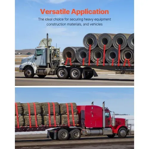 VEVOR Windengurte, 4" x 30', 6000 lbs Tragfähigkeit, 18000 lbs Bruchfestigkeit, LKW-Gurte mit flachem Haken, Ladungskontrolle für Anhänger, Bauernhöfe, Rettungen, Baumschoner, Rot (10er-Pack) – Bild 5