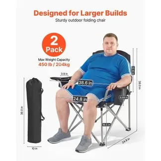 VEVOR 2 x Campingstühle (Übergroß) Faltstühle 204 kg Belastbar, Anglerstühle mit Gepolsterter Rückenlehne & Armlehnen, Klappstühel mit Getränkehalter & Seitentasche, für Outdoor-Aktivitäten Angeln VEVOR 2 x Campingstühle (Übergroß) Faltstühle 204 kg Belastbar, Anglerstühle mit Gepolsterter Rückenlehne & Armlehnen, Klappstühel mit Getränkehalter & Seitentasche, für Outdoor-Aktivitäten Angeln