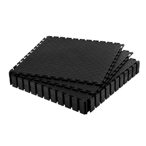 VEVOR PVC Garagenboden, 16er-Pack 513x513x5 mm, Werkstattboden, Industrieboden, Klick Verlegung, rutschfeste PVC-Matten mit Diamantplatte für Werkstatt, Lager, Werkzeugraum, Schwarz VEVOR PVC Garagenboden, 16er-Pack 513x513x5 mm, Werkstattboden, Industrieboden, Klick Verlegung, rutschfeste PVC-Matten mit Diamantplatte für Werkstatt, Lager, Werkzeugraum, Schwarz