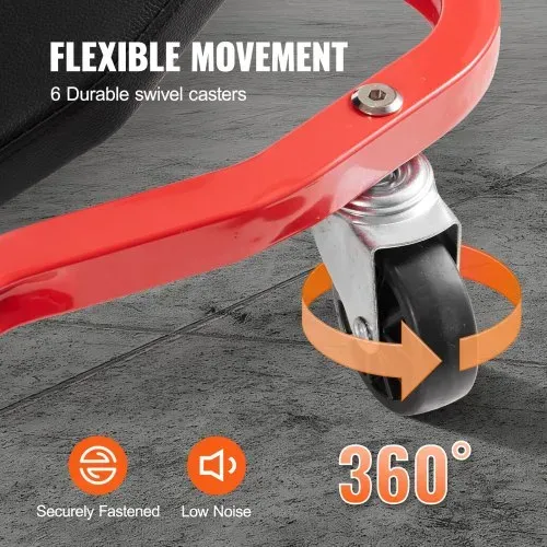 VEVOR Rollbrett für Mechaniker, 1118 mm, 136,1 kg Tragkraft, Rollbrett für Kraftfahrzeuge mit 6 Lenkrollen, verstellbarer, gepolsterter Kopfstütze, Werkzeugablage, robuster Stahlrahmen für Garagen, Reparaturwerkstätten und Heimwerker – Bild 3