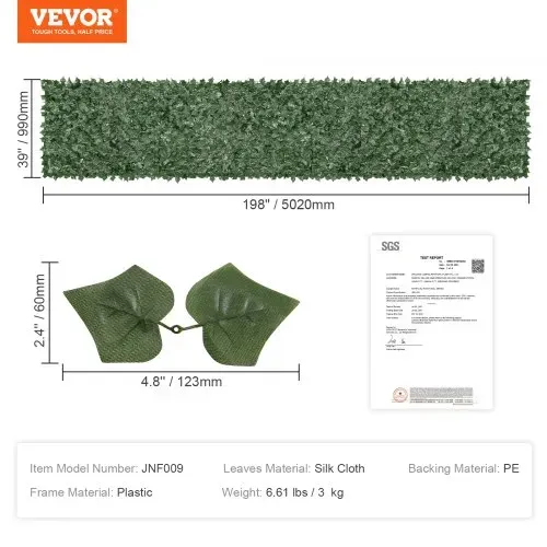 VEVOR Sichtschutzzaun 990x5020mm künstlicher grüner Wandschirm Efeuzaun mit Netzgeweberückseite und verstärkter Verbindung, künstliche Hecken mit Weinblättern als Dekoration für Garten Hof Balkon – Bild 6