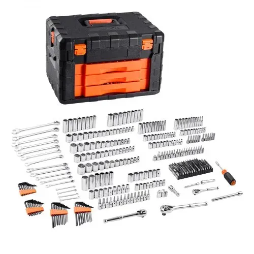 VEVOR Mechaniker-Werkzeugsatz Steckschlüsselsatz (450-tlg.) 6,4/9,5/12,7-mm-Antrieb, tiefe und Standard-Stecknüsse, SAE-metrisches Mechaniker-Werkzeugset mit Schraubenschlüsseln & Koffer – Bild 8