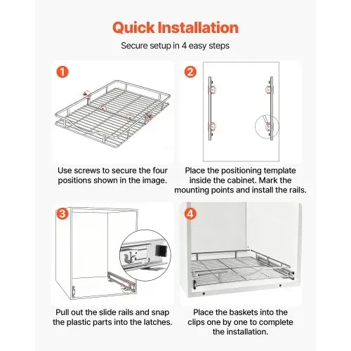 VEVOR Ausziehbarer Schrankorganizer 500 x 535 mm (B x T) aus Kohlenstoffstahl für Kochgeschirr, Gewürzgläser, Lebensmittel und Reinigungsmittel, Verchromte Oberfläche, Auszugsboden für Unterschränke – Bild 4