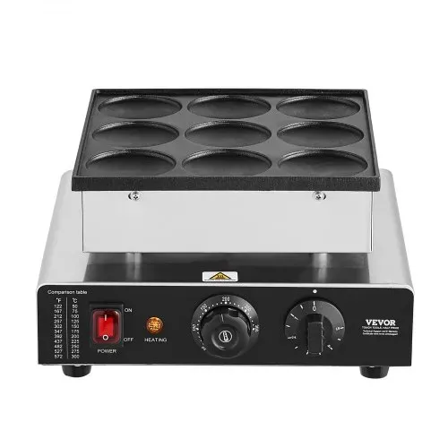 VEVOR Mini-Pfannkuchenmaker kommerzielle Dutch mini Pfannkuchen Maschine, 9 Stk., 76 mm Durchmesser, Dorayaki-Backmaschine, 850 W, Temperatur- und Zeitregelung, in Küchen, Cafés und Restaurants – Bild 10