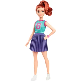 Barbie Fashionistas -Puppe Nr. 232 mit Jersey-Oberteil, violettem Faltenrock und rotem Haar Barbie Fashionistas -Puppe Nr. 232 mit Jersey-Oberteil, violettem Faltenrock und rotem Haar