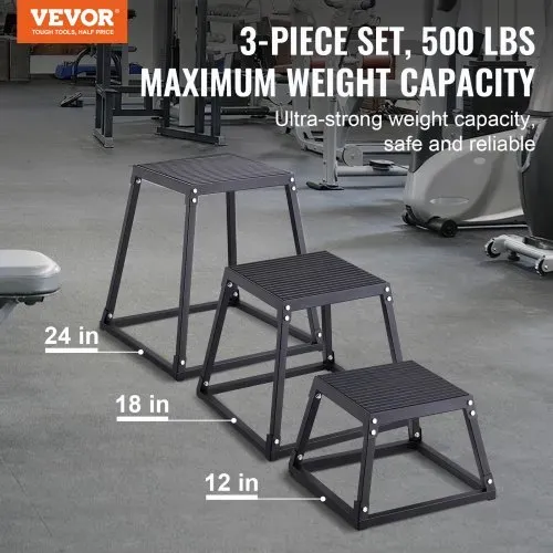 VEVOR 3-teilige Plyometrische Sprungboxen, 305/458/609 mm Plyometric Box Schwarz, Rutschfestes Fitness-Übungs-Step-Up-Box-Set für Heim-Fitness-Training, Konditions-Krafttraining, Jump Training Tragbar VEVOR 3-teilige Plyometrische Sprungboxen, 305/458/609 mm Plyometric Box Schwarz, Rutschfestes Fitness-Übungs-Step-Up-Box-Set für Heim-Fitness-Training, Konditions-Krafttraining, Jump Training Tragbar