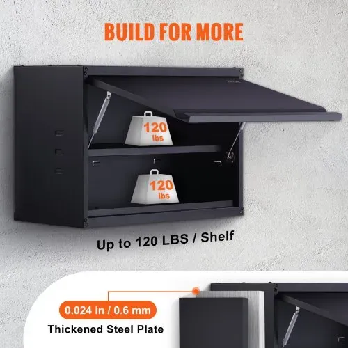 VEVOR Werkstatt Wandschrank 77 x 31,8 x 50 cm Hängeschrank 108 kg Gesamtkapazität (2 Regale) Werkstattschrank aus 0,6 mm dickem SPCC-Stahlplatte Ideal als Vorratsschrank, Werkzeugschrank, Büroschrank – Bild 2