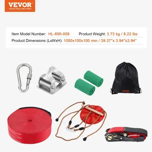 VEVOR Zipline-Set für Kinder & Erwachsene, 20 m Zipline-Sets bis zu 150 kg, Seilrutschen für den Außenbereich im Hinterhof, Spielplatzunterhaltung mit Zipline, Nylon-Sicherheitsgurt & Zubehörsatz – Bild 6