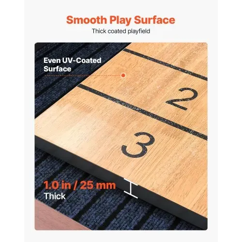 VEVOR Shuffleboard-Tisch 3,7 m 2-in-1 mit Bowling-Set und 8 Pucks Indoor, Shuffleboard mit Rustikaler Holzoptik, Kratzfester Spielfläche, Wachs und Bürste, für das Familienspielzimmer zu Hause – Bild 3