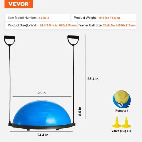 VEVOR Halb-Gymnastikball-Trainer, 584 mm Balance Ball Trainer, 300 kg Tragkraft Stabilitätsball, Yoga-Ball mit Widerstandsbändern und Fußpumpe, Kraft-Fitnessball für das Heim-Fitnessstudio, Blau – Bild 6