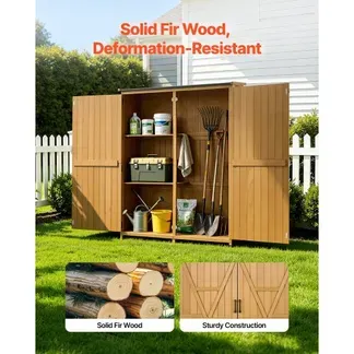 VEVOR Gartenschrank Holz, Geräteschrank mit Abschließbaren Türen & Schrägdach, Gerätehaus inkl. Regalböden & Boden, Geräteschuppen, Werkzeugschrank für Terrasse, Garten, Rasen, 121x43x162,5 cm VEVOR Gartenschrank Holz, Geräteschrank mit Abschließbaren Türen & Schrägdach, Gerätehaus inkl. Regalböden & Boden, Geräteschuppen, Werkzeugschrank für Terrasse, Garten, Rasen, 121x43x162,5 cm