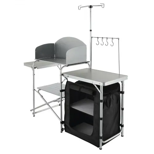 VEVOR Campingküche Outdoor Faltbar 78 x 49 x 13 cm, Alu Campingschrank, Camping Küche mit Windschutz, Campingmöbel Reiseküche inkl. Haken & Lampenmast 66-121 cm, Küchenschrank Campingtisch Reisen – Bild 8