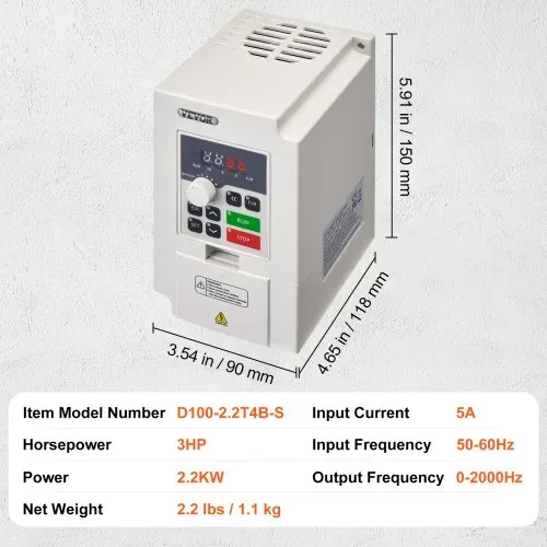 VEVOR Frequenzumrichter VFD 3 PS, 2,2 kW, 5 A, 3-Phasen-Wechselstrom, 380 V Eingang auf 3-Phasen-Wechselstrom, 0 – 380 V Ausgang, Frequenzumwandler, 50/60 Hz Eingang, 0 – 2000 Hz Ausgang – Bild 6